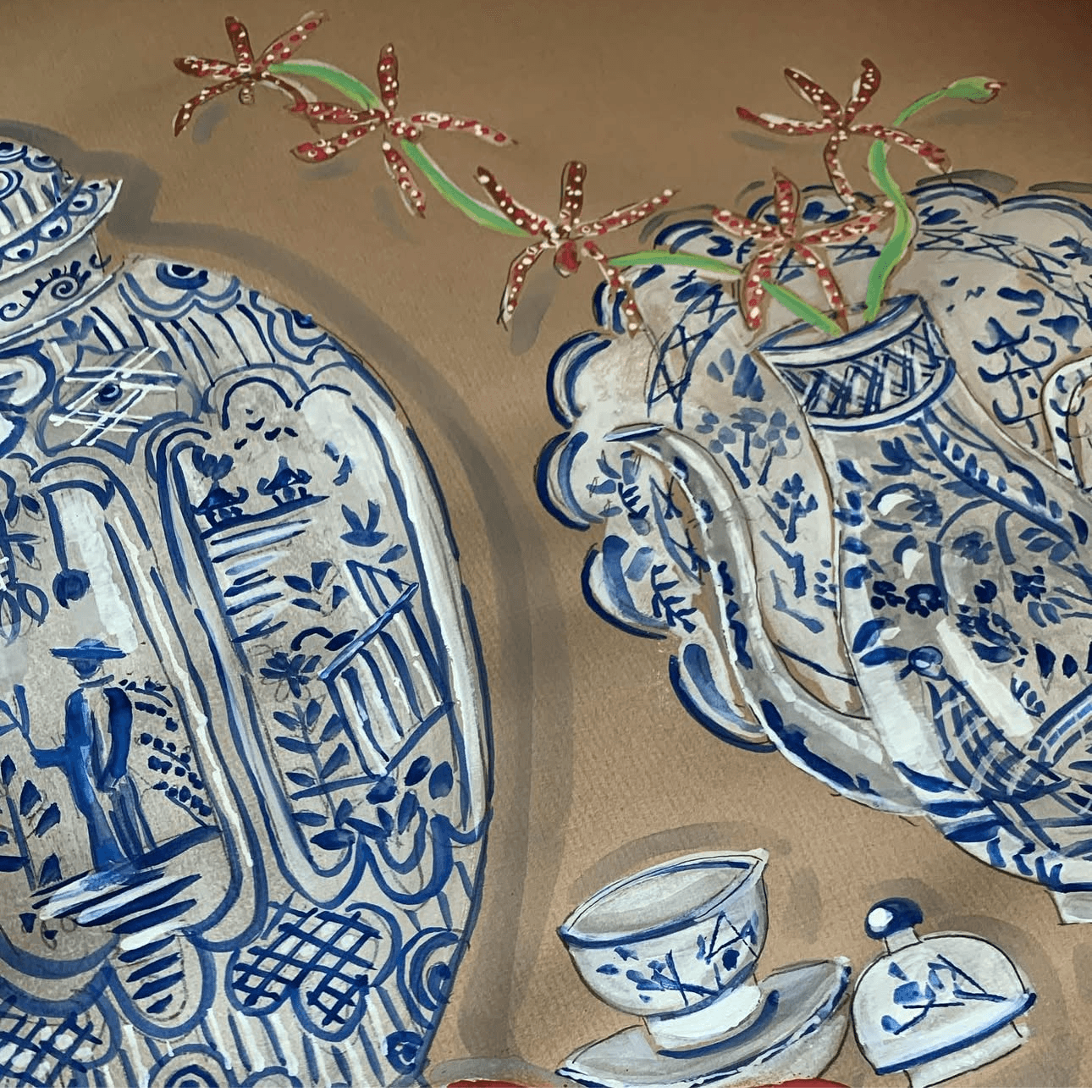 Blue & White Porcelain with Orchids