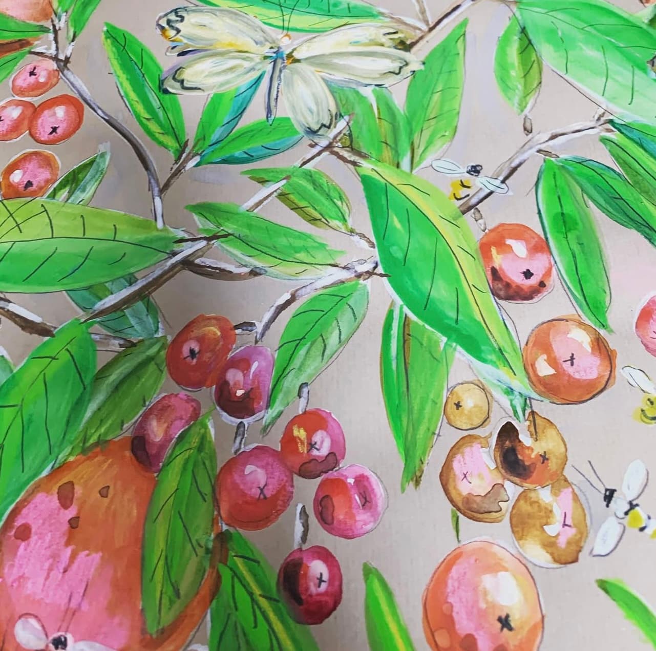 Botanical Fruits with Butterfly
