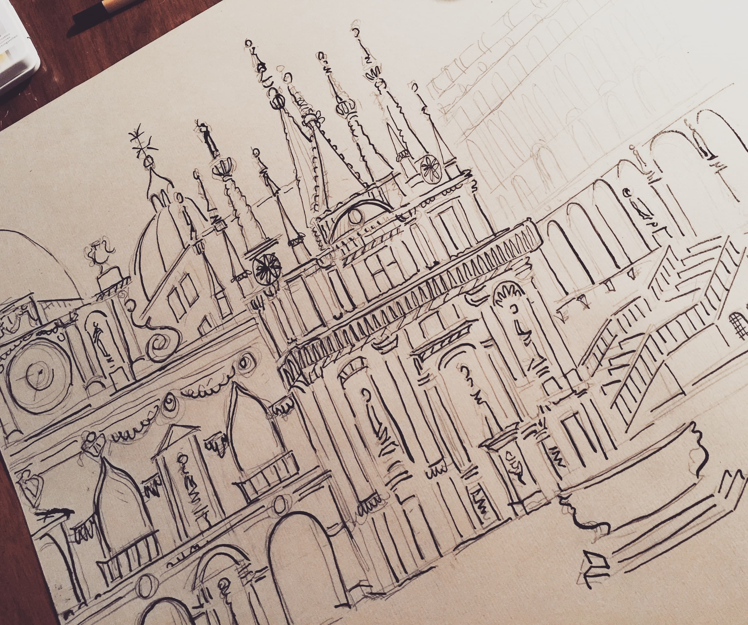 St. Mark's Basilica Venice ink sketch